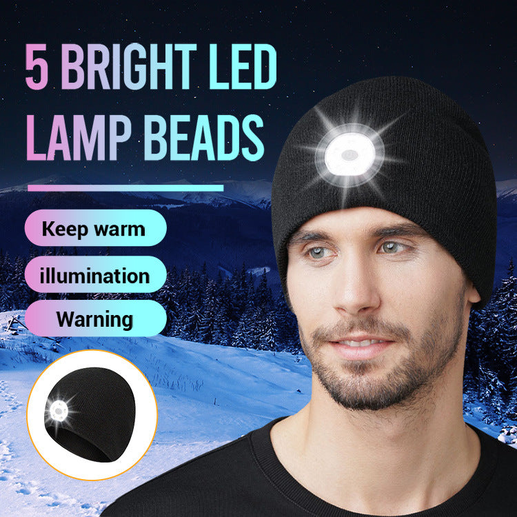 5 LED Bead Headlamp Caps for Men and Women Outdoor Night Running Lighting Warning Light Knitted Caps