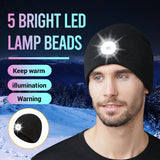 5 LED Bead Headlamp Caps for Men and Women Outdoor Night Running Lighting Warning Light Knitted Caps