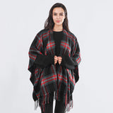 Ladies Scarf Autumn Winter Cashmere Plaid Tassel Slit Shawl Imitation Cashmere