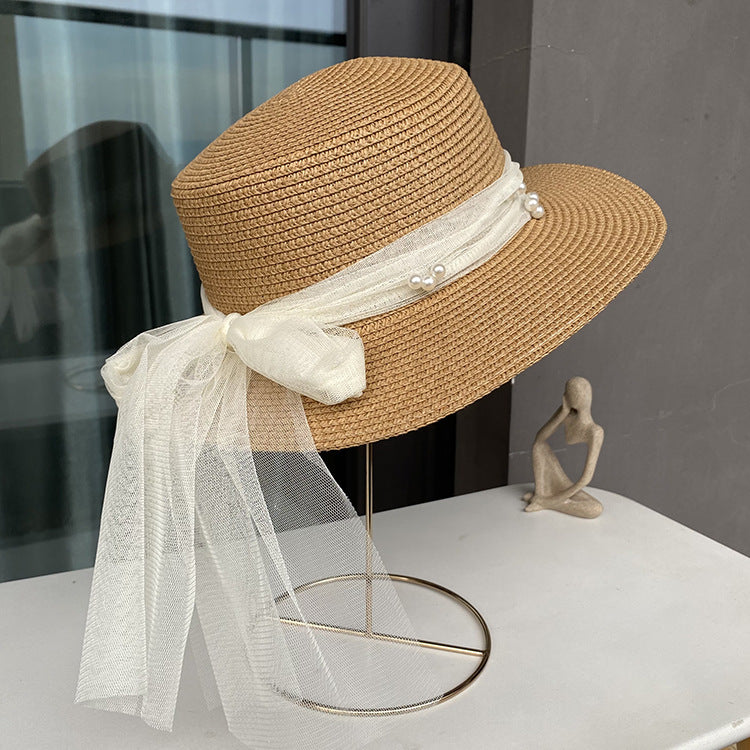 Sisters flat top straw hat women's summer big brim sun hat travel holiday sun hat