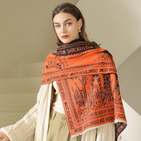 Ethnic style scarf female orange elegant lady imitation cashmere warm scarf