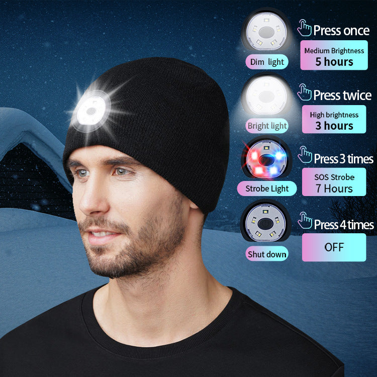 5 LED Bead Headlamp Caps for Men and Women Outdoor Night Running Lighting Warning Light Knitted Caps