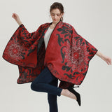 Autumn and Winter Scarf Shawl Retro Elegant Datura Flower Cashmere Split Cape Warm Blanket Wrap
