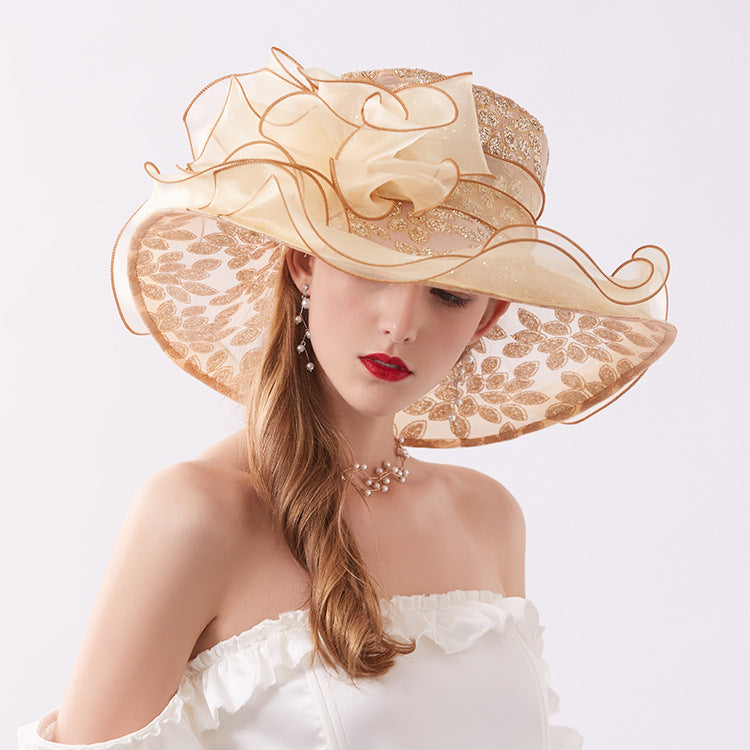 Big brim organza cool hat hot drill flower sun hat women's summer seaside sun protection hat
