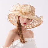 Big brim organza cool hat hot drill flower sun hat women's summer seaside sun protection hat