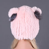 Fur hat knitting women's winter thickening warm ear protection bag head cat ear hat pink
