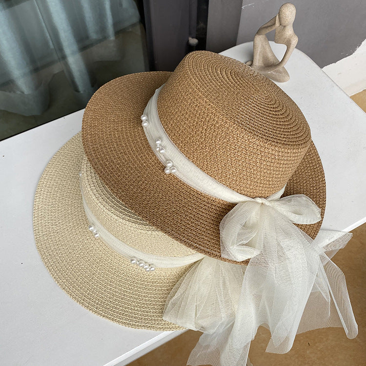 Sisters flat top straw hat women's summer big brim sun hat travel holiday sun hat