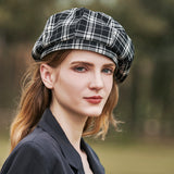 Vintage checked wool beret black and white checked pumpkin hat