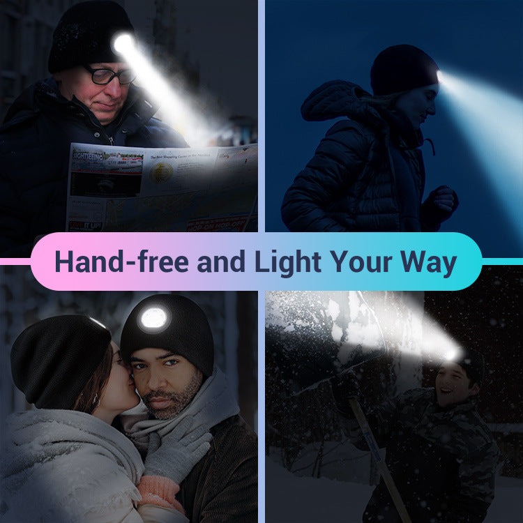 5 LED Bead Headlamp Caps for Men and Women Outdoor Night Running Lighting Warning Light Knitted Caps