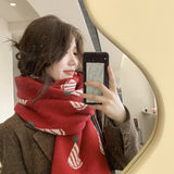 Warm Cashmere Feel Winter Scarf, Red Christmas Scarf Winter Knitted Shawl