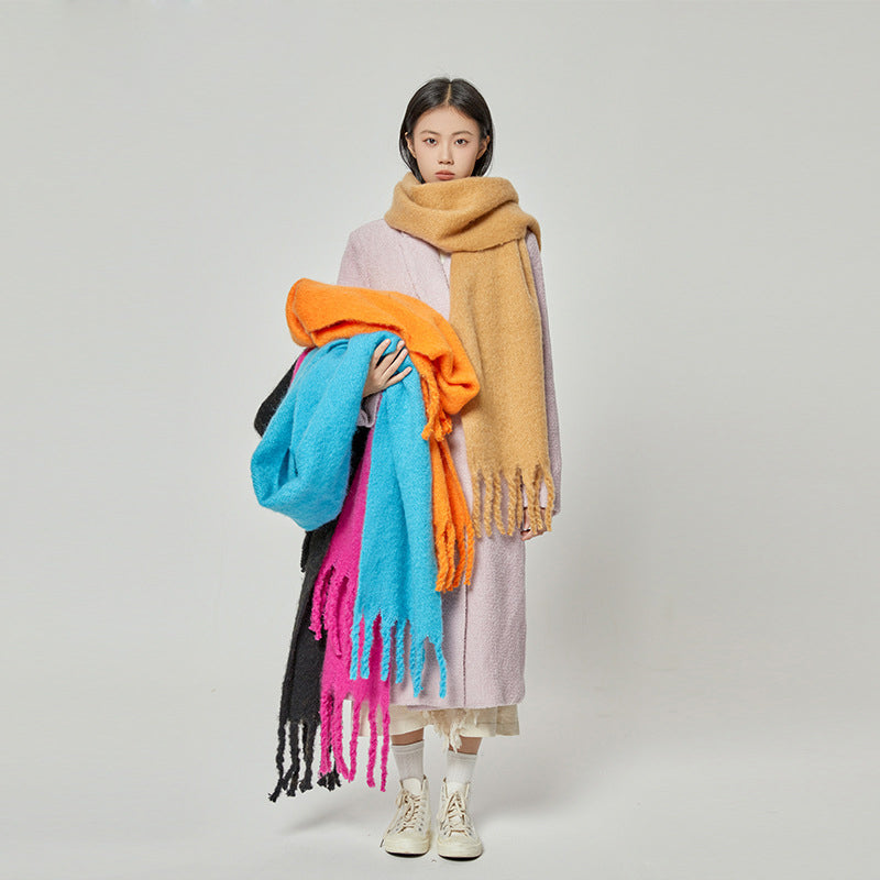 Women's autumn and winter mohair pure wool scarf tassel shawl leisure multi-functional scarf