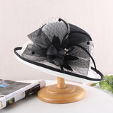 Ladies Hepburn Black & White Curly Top Hat Linen Elegant Flowers Fashion Hat Summer Sunscreen Visor 2 Pack