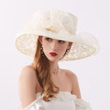 Big brim organza cool hat hot drill flower sun hat women's summer seaside sun protection hat