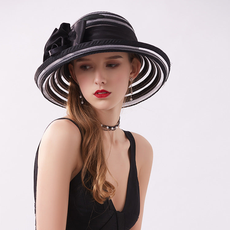 Trendy curling sun hat temperament flower wedding hat