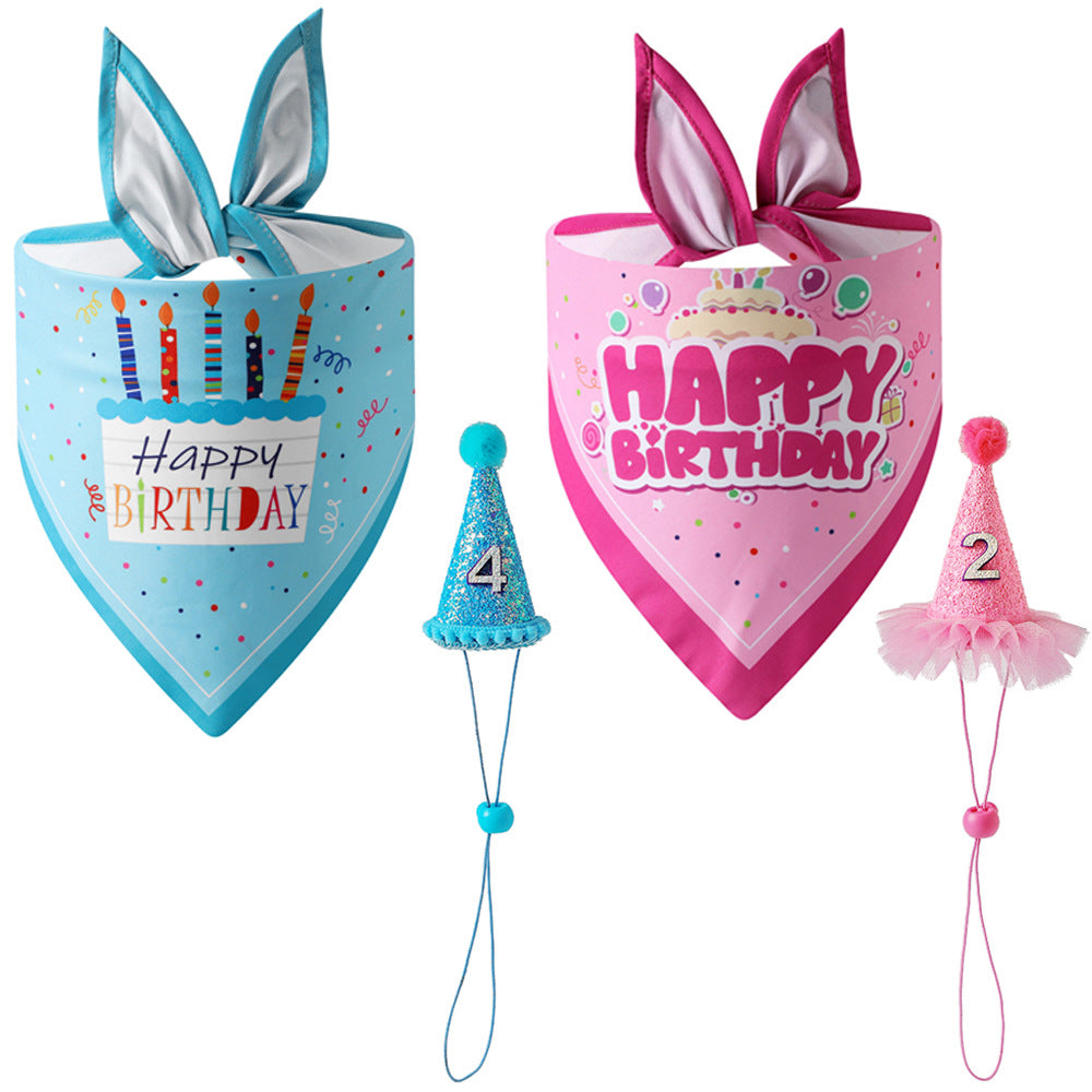 2 Piece Cartoon Pet Birthday Hat Pet Birthday Saliva Towel Dog Triangle Towel Pet Accessories Pet Supplies