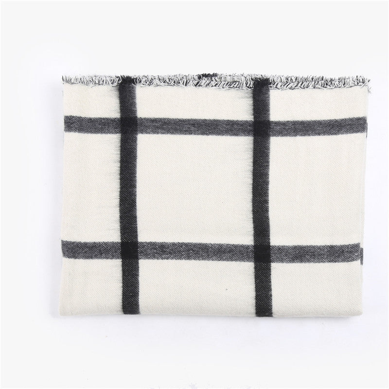 Autumn and winter black and white double faced cashmere beige big check scarf for warmth and fashion