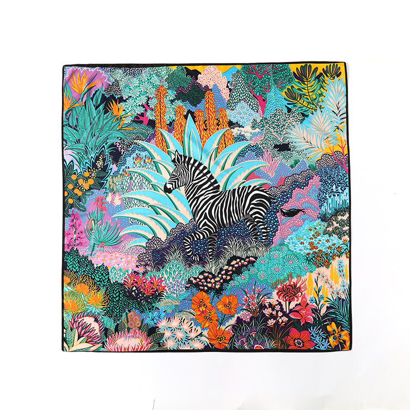 Plant flower simulation silk scarf feminine temperament wild 90 large square scarf zebra print scarf headband