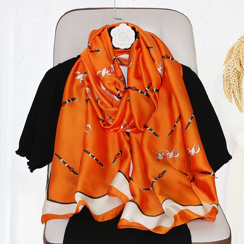 Summer oil painting simulation silk printing scarf women's all-match ethnic style silk scarf sunscreen beach towel