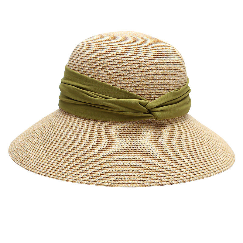 Big brim straw hat women's summer sun protection wide brim sun hat UV protection strap sun hat beach hat
