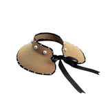 Spring and summer ladies vacation travel big pearl bow straw woven empty top hat UV protection beach hat