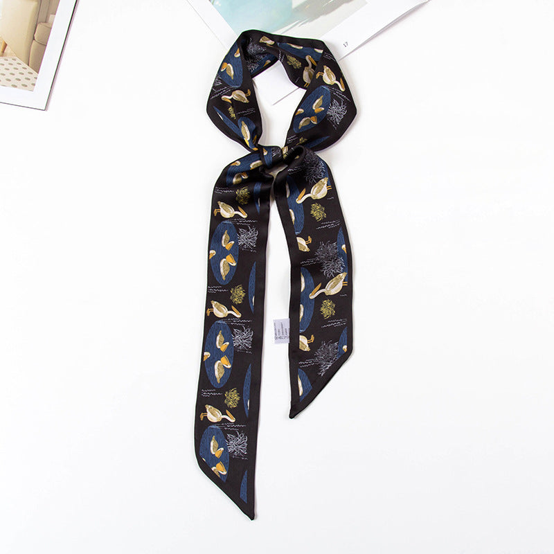 Ladies long small silk scarf, narrow and narrow, multi-functional, all-match simulation silk streamer, fashion scarf, tied bag, hair band