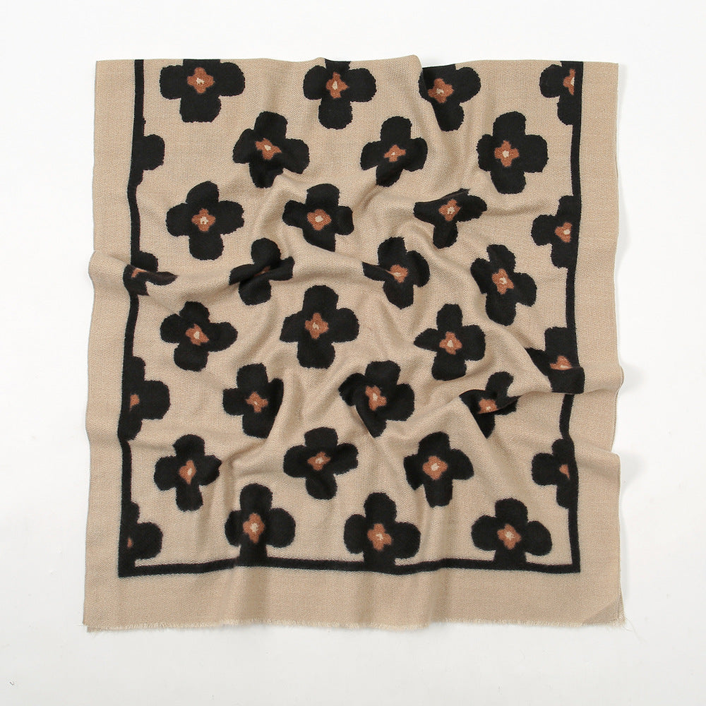 Women's cashmere shawl scarf warm solid color shawl raw edge imitation cashmere flower scarf temperament