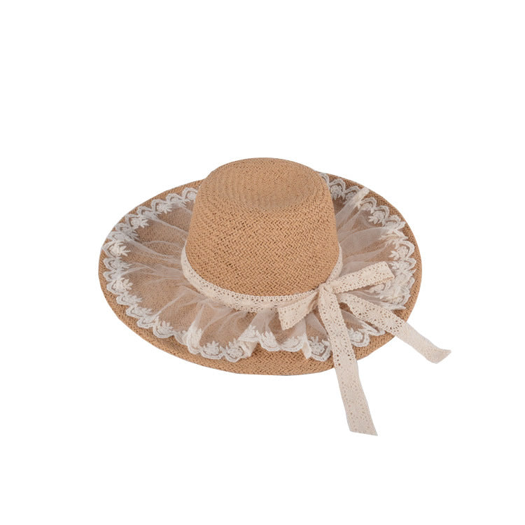Summer travel lace bow ribbon ladies seaside vacation sunscreen beach hat women