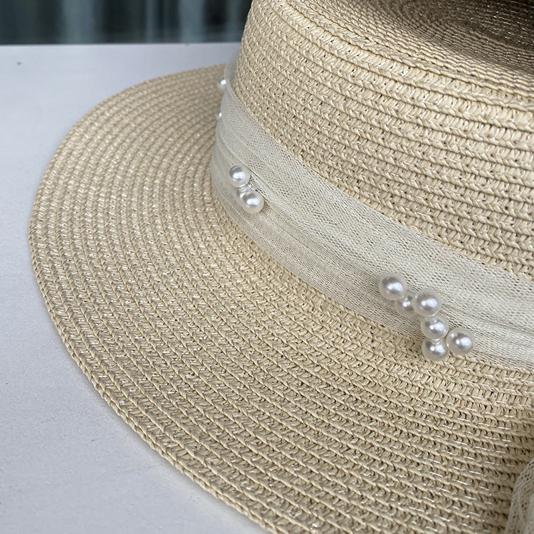 Sisters flat top straw hat women's summer big brim sun hat travel holiday sun hat
