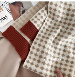 Women's plaid knitting wool scarf neck Women's autumn and winter color-blocking versatility