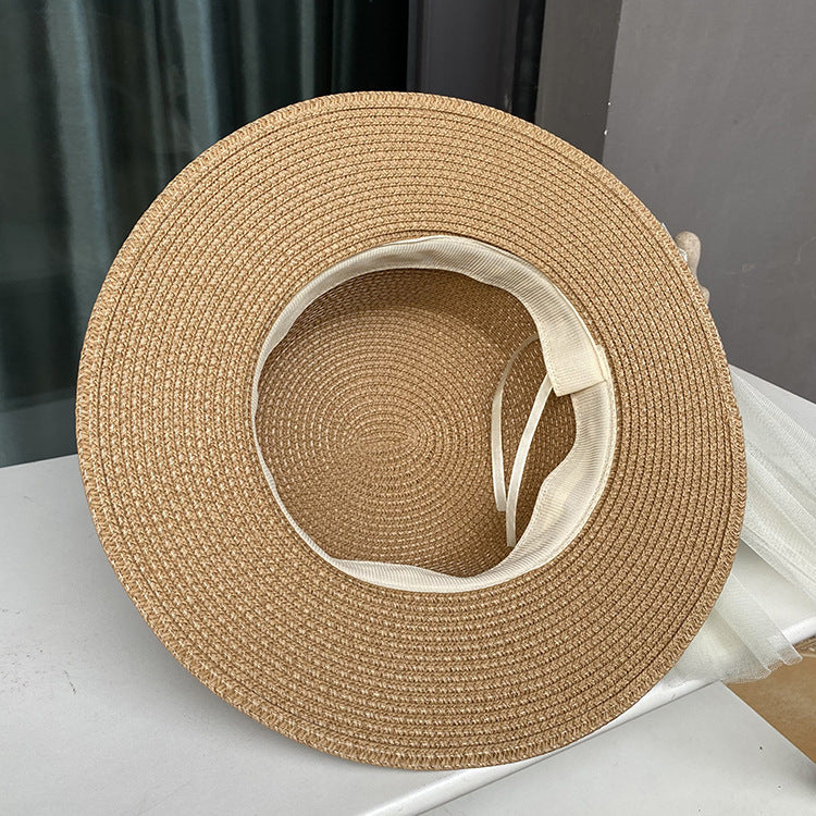 Sisters flat top straw hat women's summer big brim sun hat travel holiday sun hat