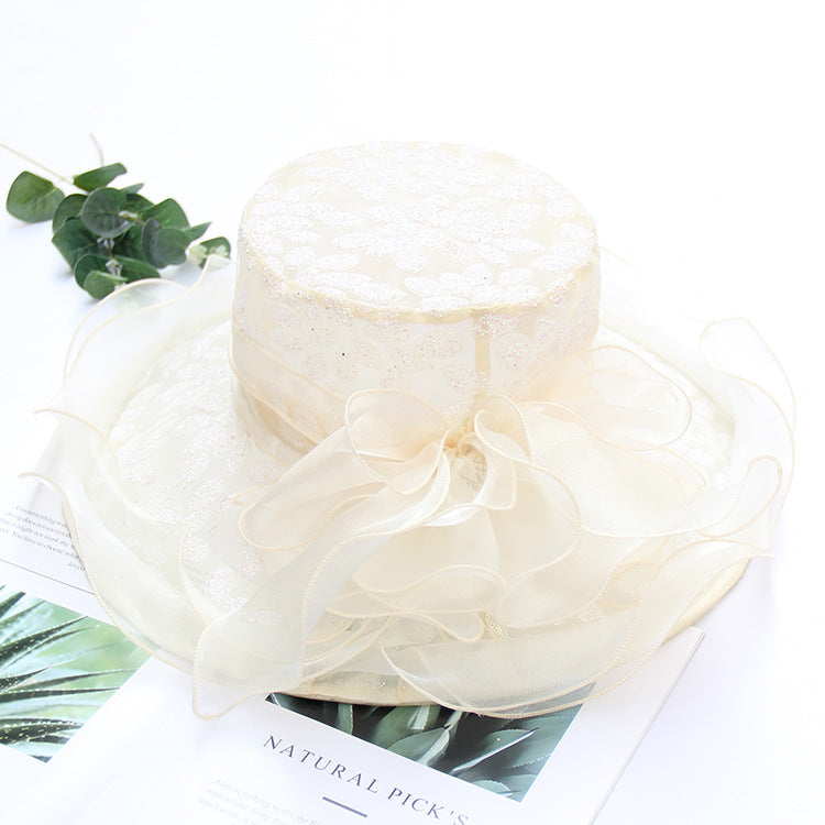 Big brim organza cool hat hot drill flower sun hat women's summer seaside sun protection hat