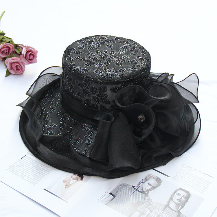 Big brim organza cool hat hot drill flower sun hat women's summer seaside sun protection hat