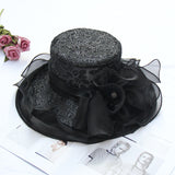 Big brim organza cool hat hot drill flower sun hat women's summer seaside sun protection hat