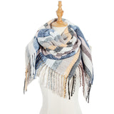 Europe and the United States new round yarn striped lattice polyester long tassel barbed hair square scarf women's men's scarf shawl