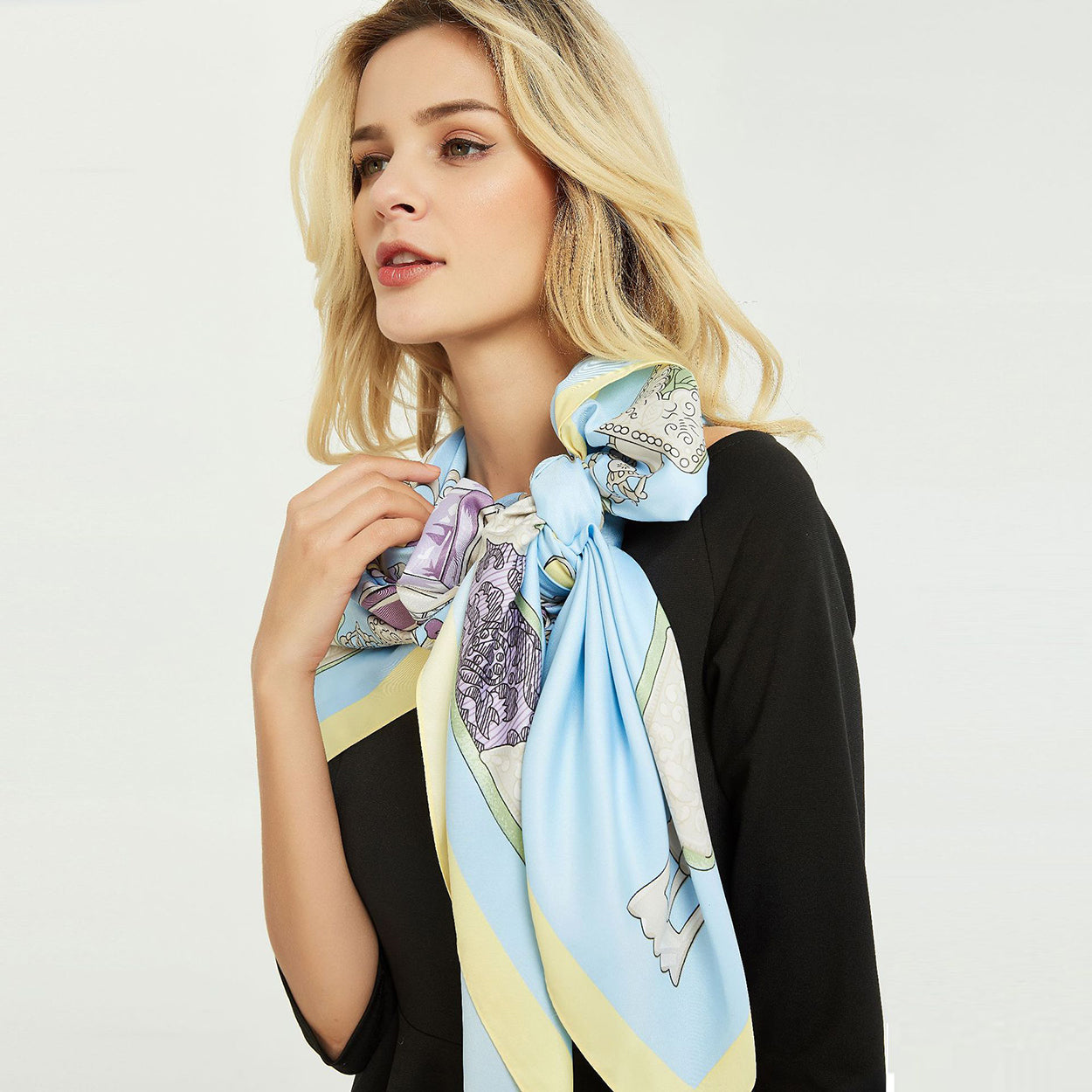 Fashion Silk Square Scarf Check Floral Headwear Neck Hair Tie for Women 51x51 Inches