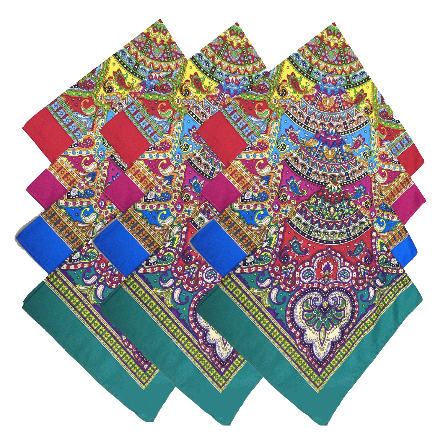 Cotton Retro Bandanas 12 Pack 22"x22" Unisex Novelty Paisley Kerchiefs