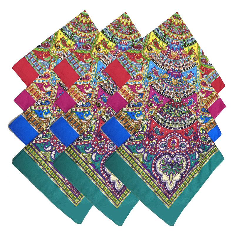 Cotton Retro Bandanas 12 Pack 22"x22" Unisex Novelty Paisley Kerchiefs