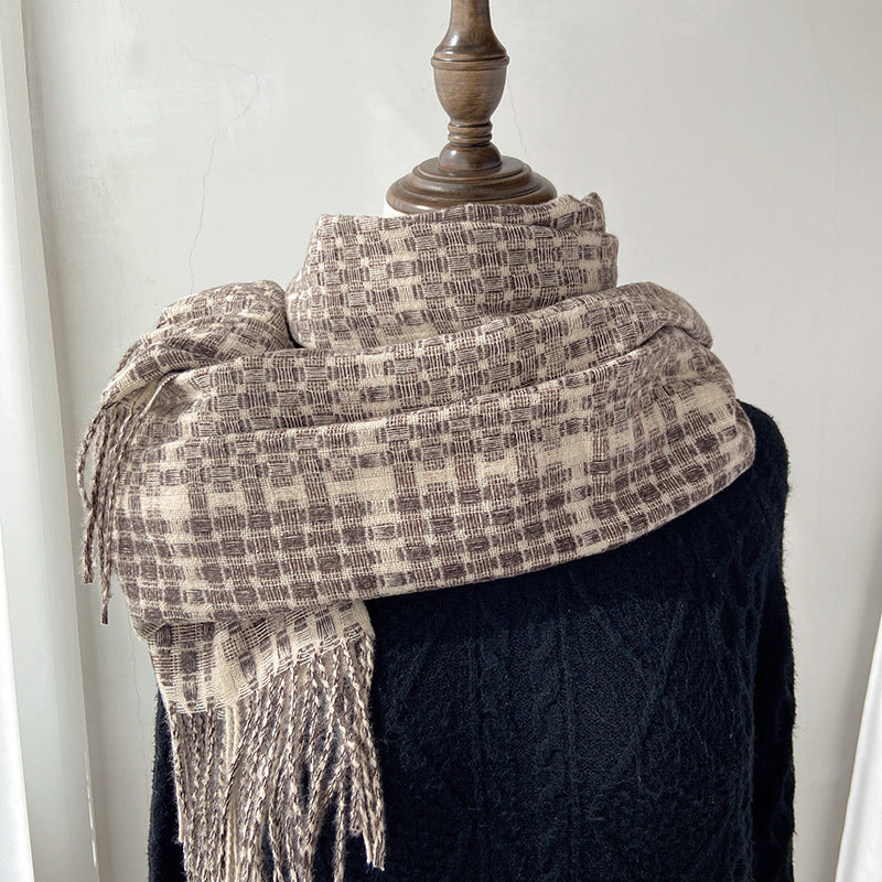 Plaid scarf women's autumn and winter imitation cashmere all-match retro scarf mid-length warm shawl
