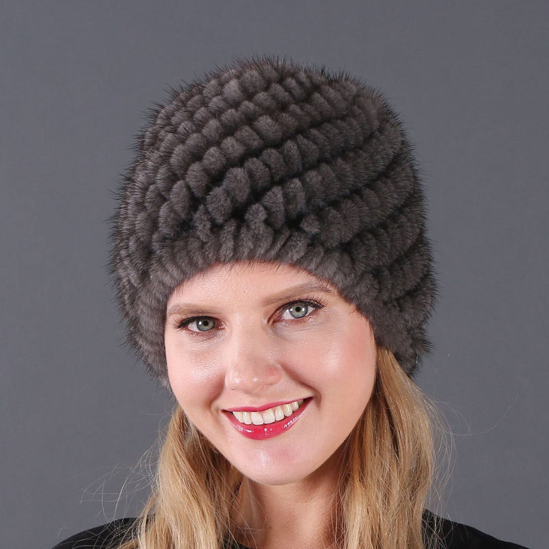 Ladies Mink Knitted Hat Women's Double Layer Warm Pineapple Hat Baotou Hat Fur Hat