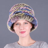 Rex rabbit fur hat women's autumn and winter trendy wool knitted curling hat dome small hat ear protection warm hat