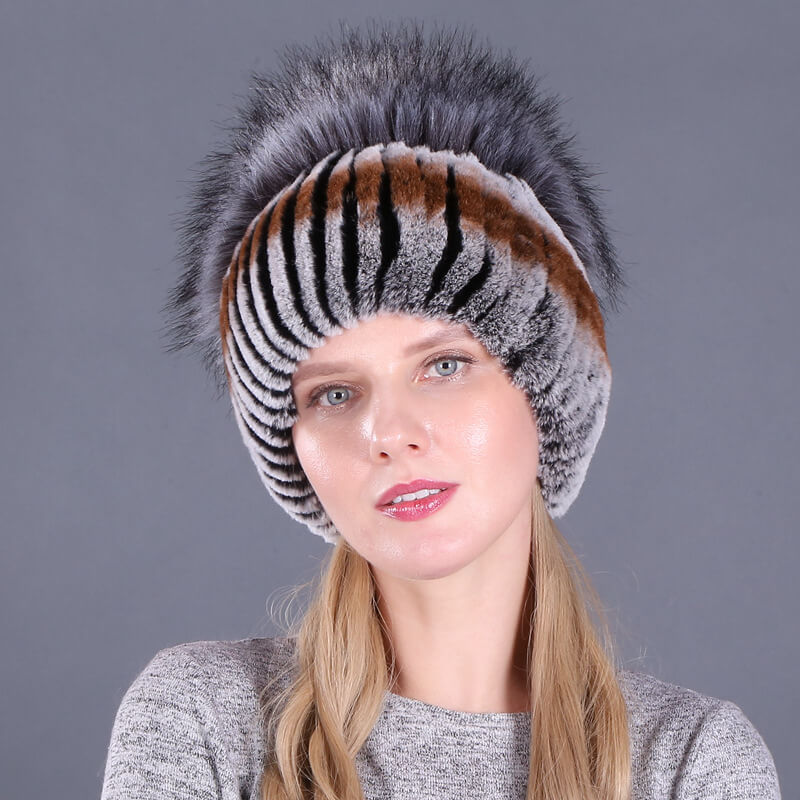 Ladies Winter Rex Rabbit Fur Warm Hat Ear Guards Thickened Handmade