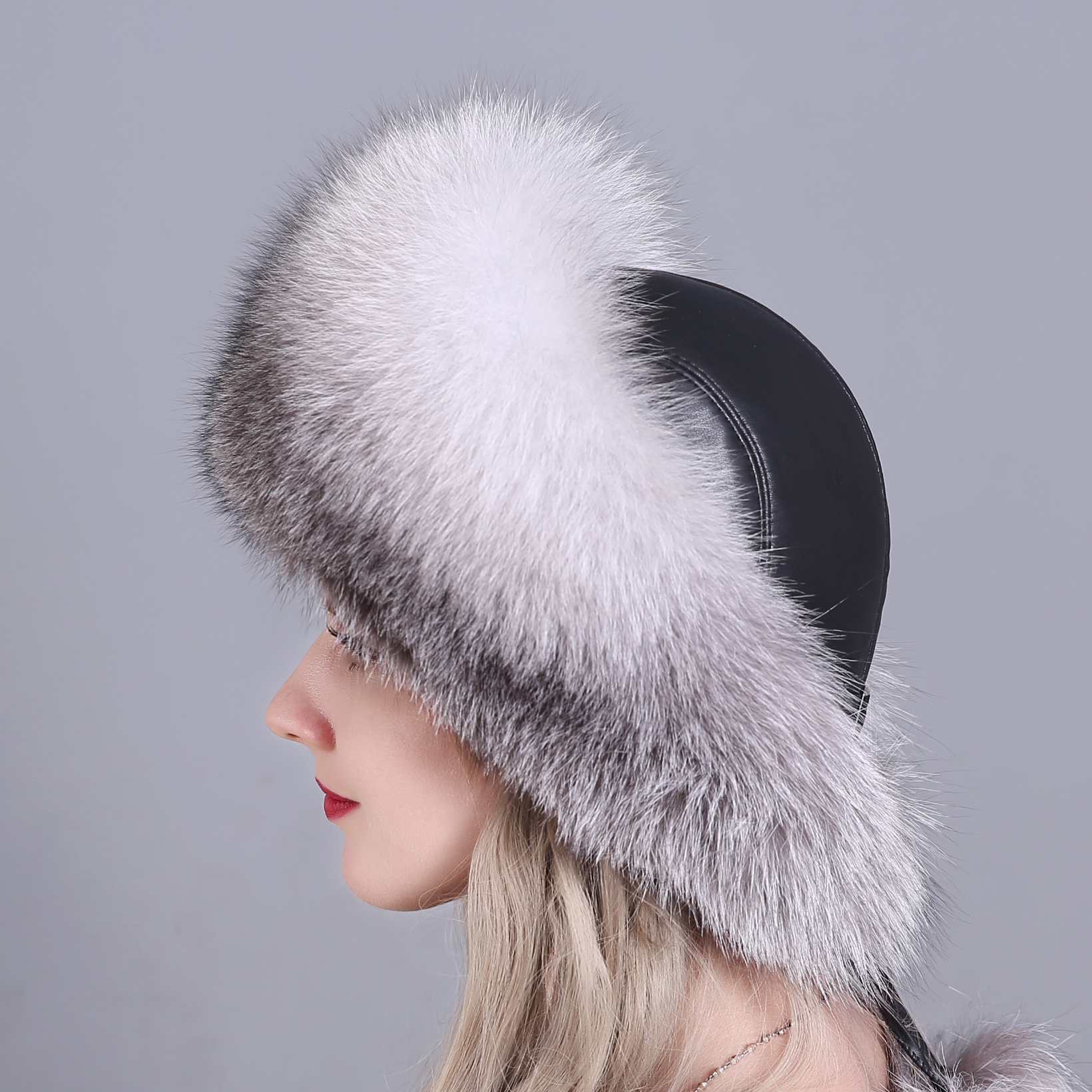 Fox Fur Grass Hat Women's Winter Thickened Warm Ear Protection Hat Leather