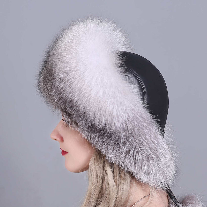 Fox Fur Grass Hat Women's Winter Thickened Warm Ear Protection Hat Leather