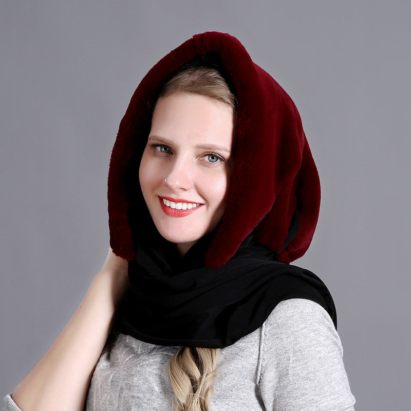 Women's Rex Rabbit Silk Scarf Hat Scarf Fashion Warmth Pendant Decoration