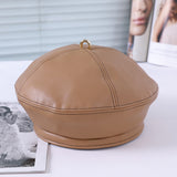 Autumn and winter beret women's soft PU leather hat art retro painter hat
