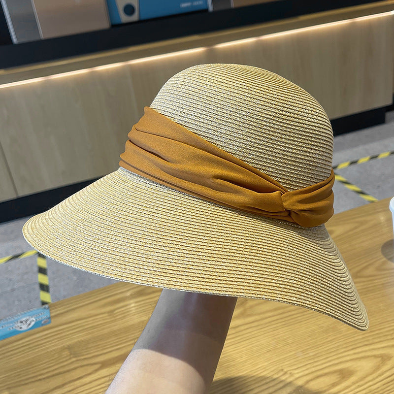 Big brim straw hat women's summer sun protection wide brim sun hat UV protection strap sun hat beach hat
