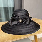 Ladies Top Hat with Diamond Buckle Bow Mesh Sun Hat Summer Sun Hat