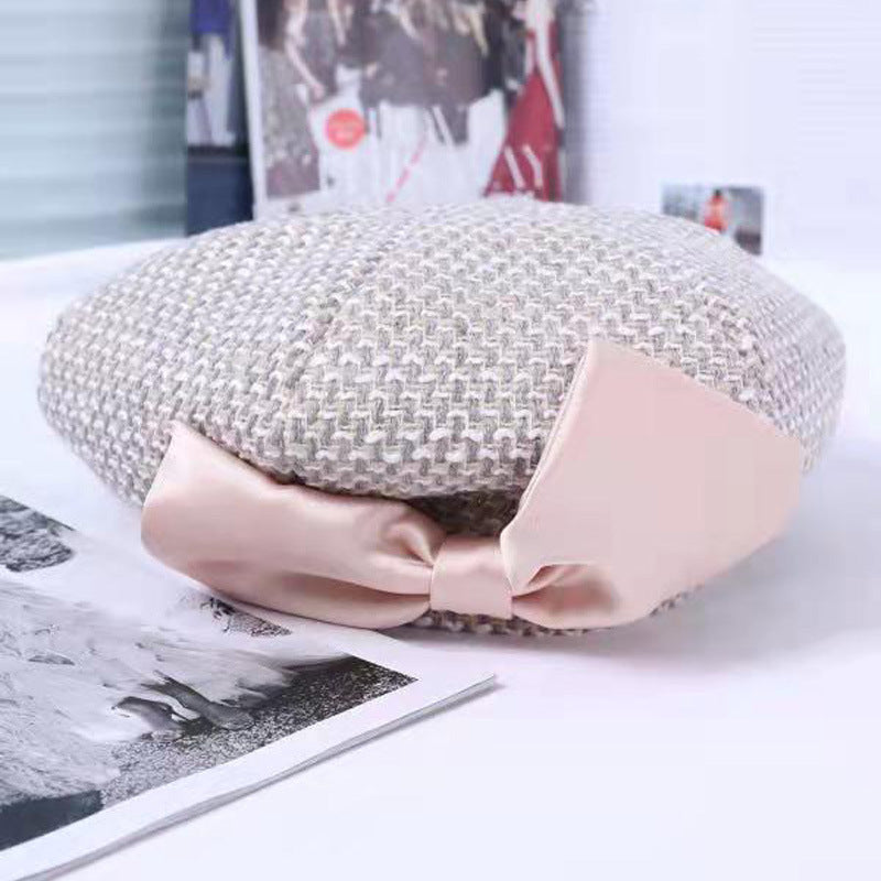 Autumn and winter bow tie beret female little fragrance lady painter hat retro