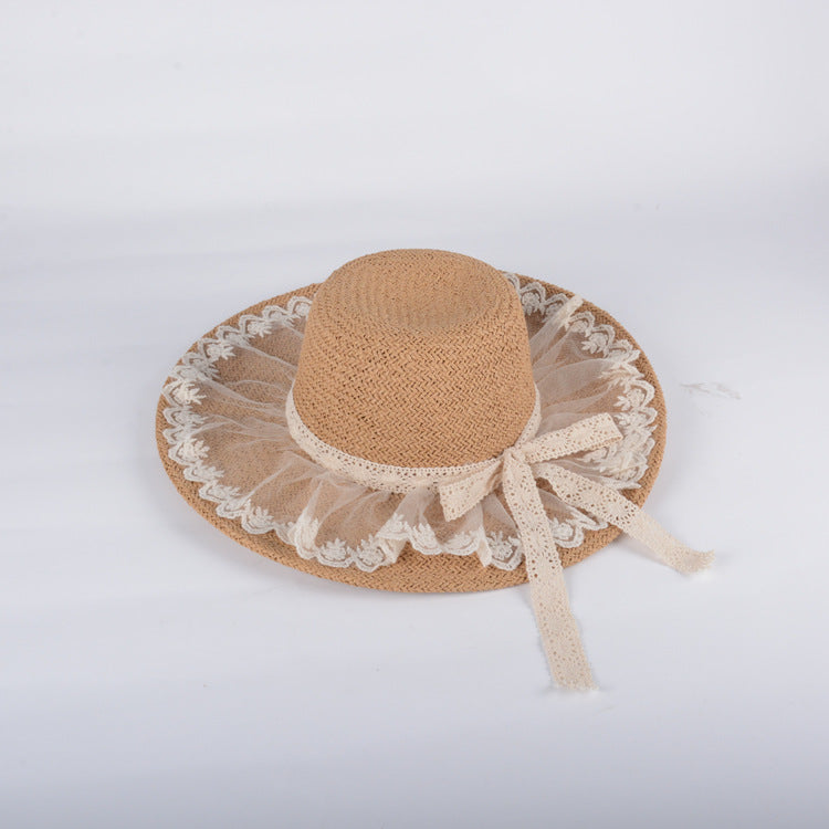 Summer travel lace bow ribbon ladies seaside vacation sunscreen beach hat women