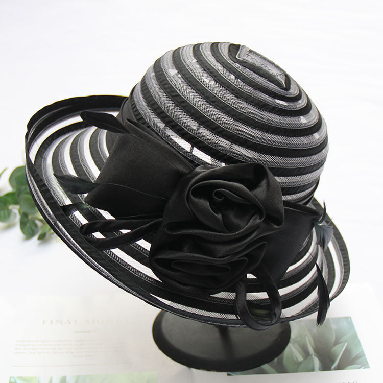 Trendy curling sun hat temperament flower wedding hat